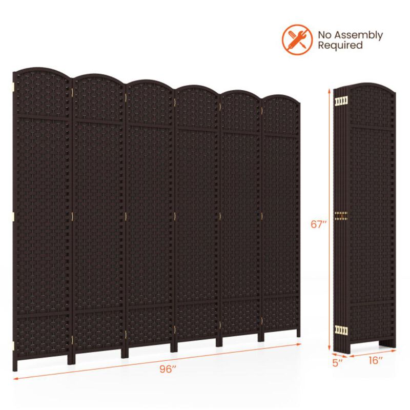 Hivvago 6-Panel Room Divider 5.6 FT Tall Folding Privacy Screen with Hand-woven Texture