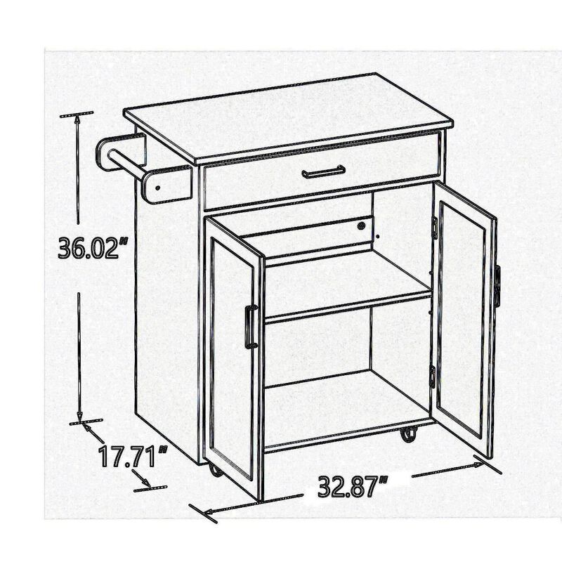 36 Inch Kitchen Island with Towel Rack, 1 Double Door Cabinet, White Wood-Benzara