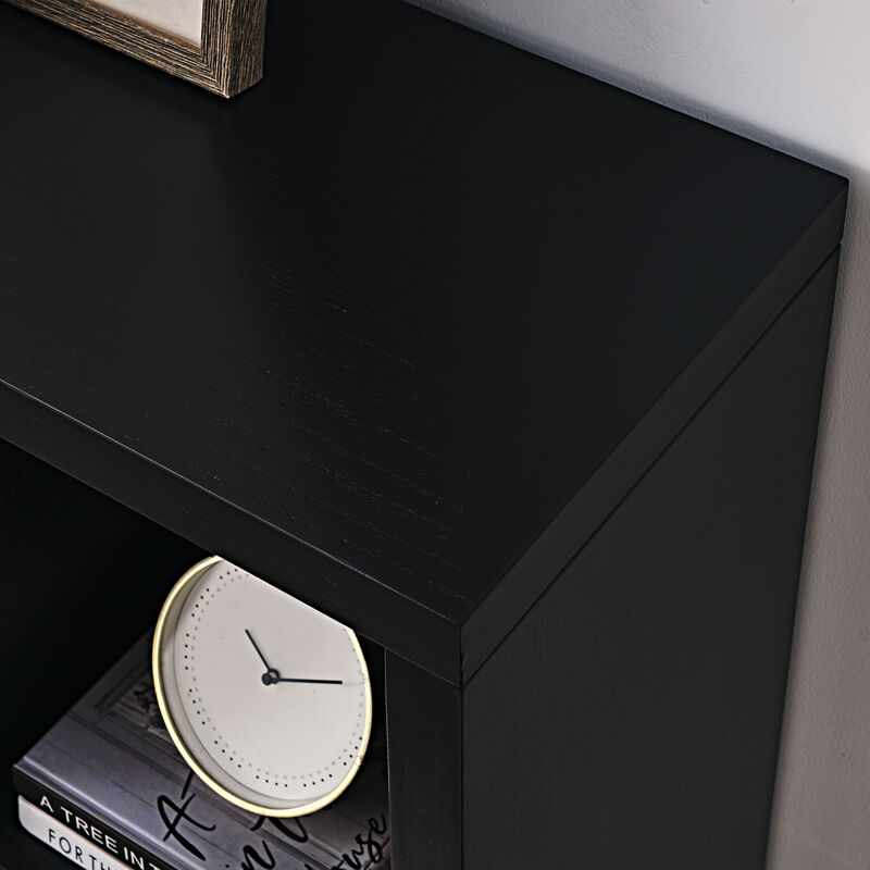 35.63 in.Tall Black Wood 7-Shelf Bookcase with Shelve