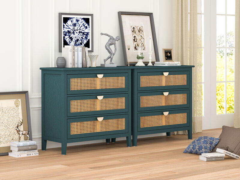 3 Drawer Cabinet, Natural Rattan, American Furniture, Suitable For Bedroom, Living Room, Study