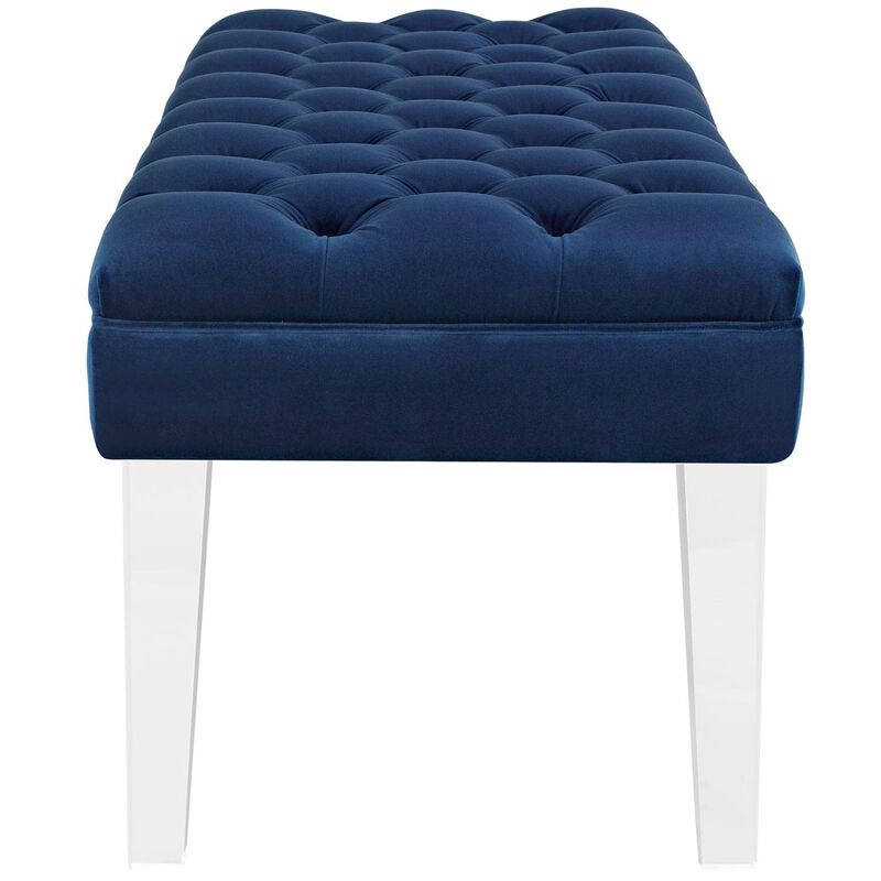 Modway Valet Tufted Button Performance Velvet Upholstered Bedroom Or Entryway Bench with Acrylic Legs in Navy
