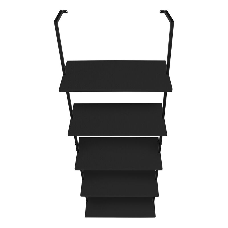 Monarch Specialties I 3683 Bookshelf, Bookcase, Etagere, Ladder, 5 Tier, 72"H, Office, Bedroom, Metal, Laminate, Black, Contemporary, Modern