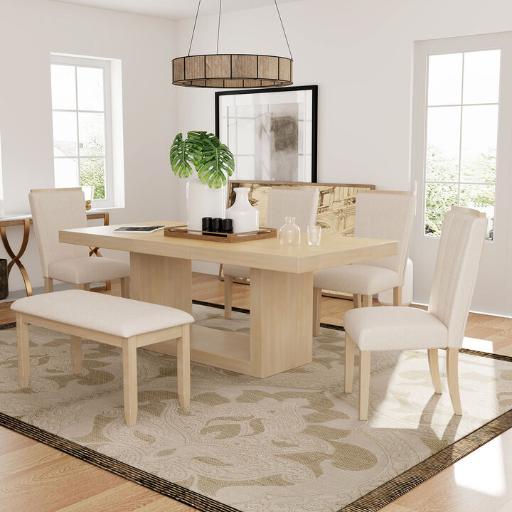 Merax Contemporary 6-Piece Dining Set  with Upholstered Chairs