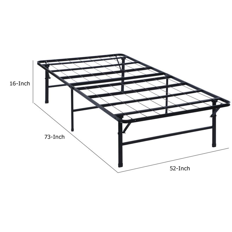 Adel Full Size Low Profile Bed, Foldable Metal Frame, Black-Benzara