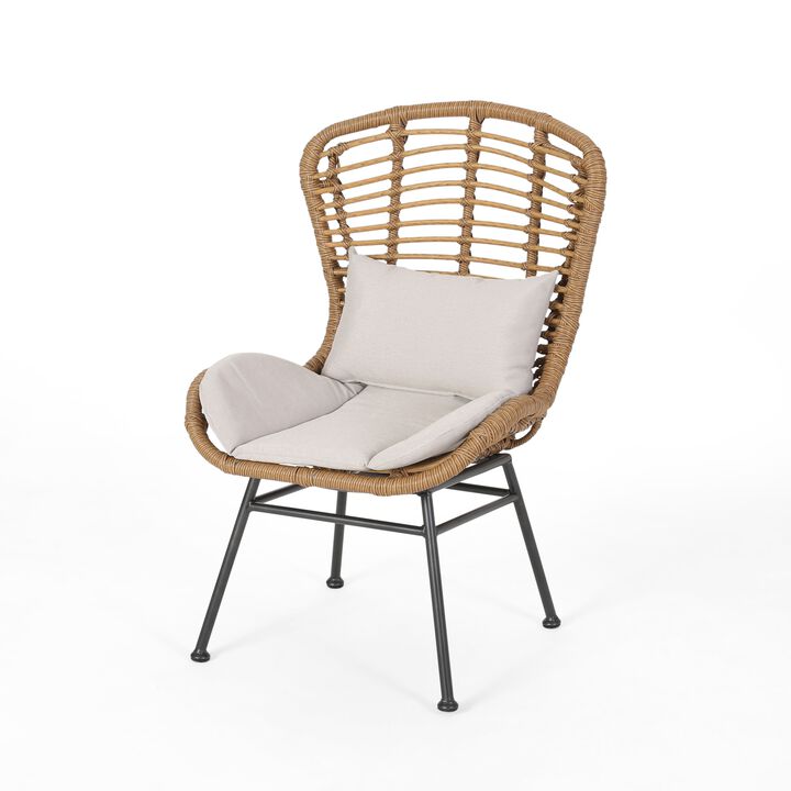 Slay Outdoor Accent Chair Set of 2, 25 Inch, Brown Woven Rattan, Iron - Benzara