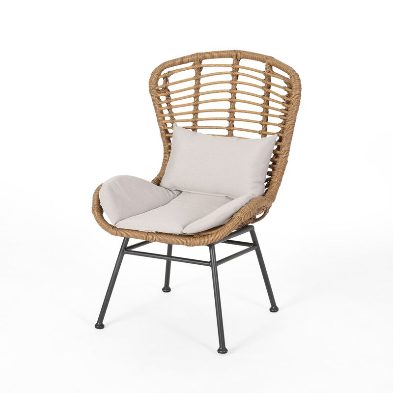 Slay Outdoor Accent Chair Set of 2, 25 Inch, Brown Woven Rattan, Iron - Benzara