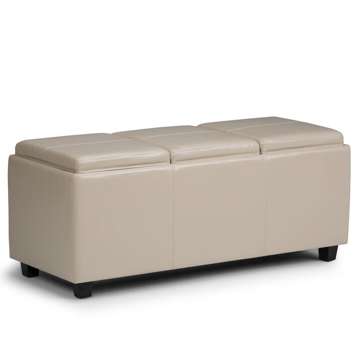 Simpli Home Avalon Storage Ottoman In Satin Cream Vegan Faux Leather