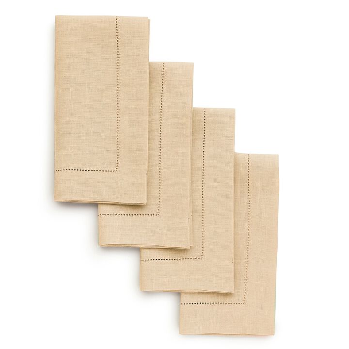 Solino Home 100% Pure Linen Dinner Napkins 20 x 20 Inch Set of 4 | Classic Hemstitch