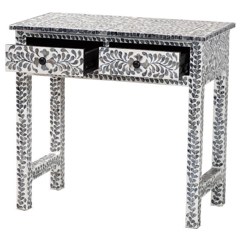 bali & pari Diata Coastal Black and White Mother of Pearl Capiz Shell 2 Drawer Console Table