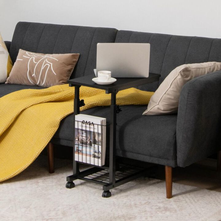 Hivvago C-shape Sofa Side Table with Storage Basket