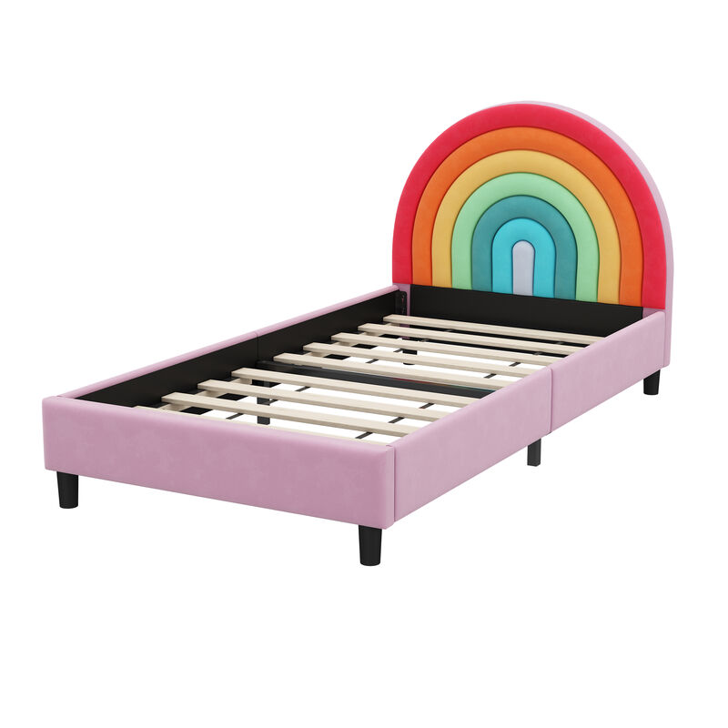 Merax Platform Bed with Rainbow Headboard Princess Kids Bed