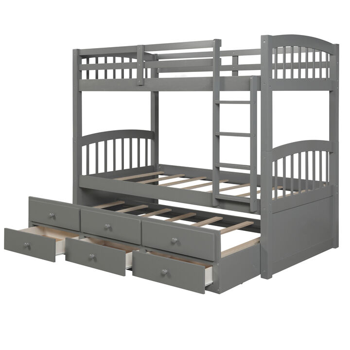 Twin Bunk Bed With Ladder, Safety Rail, Twin Trundle Bed With 3 Drawers For Teens Bedroom