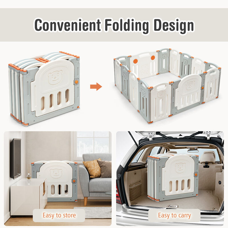 Foldable Baby Playpen 14 Panel Activity Center Safety Play Yard