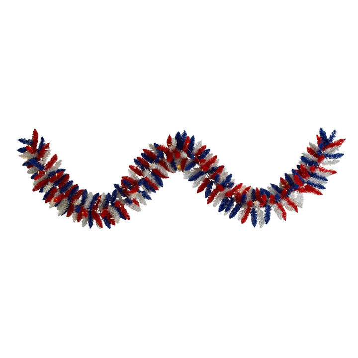 Hivvago 9" Patriotic "American Flag" Themed Artificial Garland with 50 Warm LED Lights