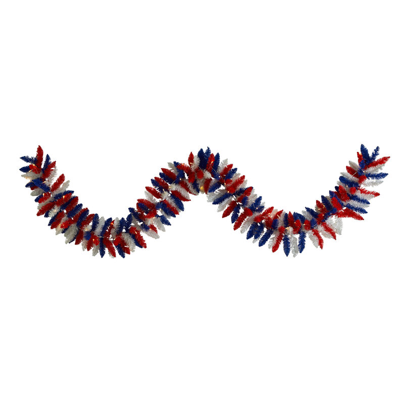 Hivvago 9" Patriotic "American Flag" Themed Artificial Garland with 50 Warm LED Lights