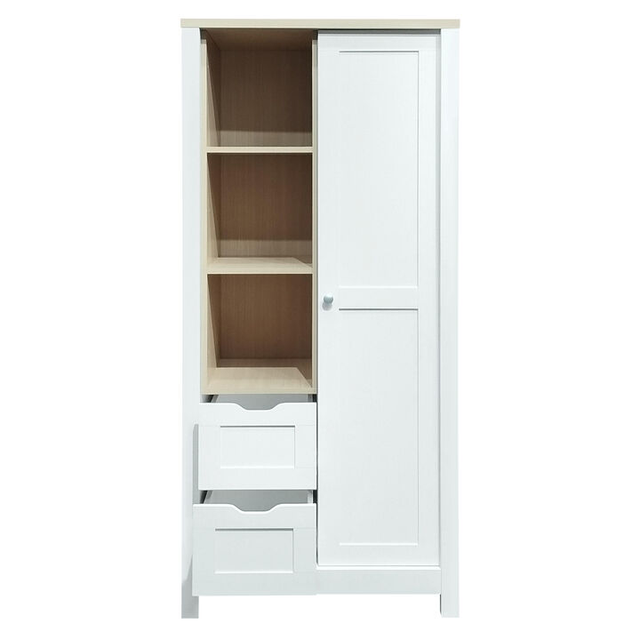 Modern Farmhouse Wardrobe with Sliding Door, Drawers, and Shelves