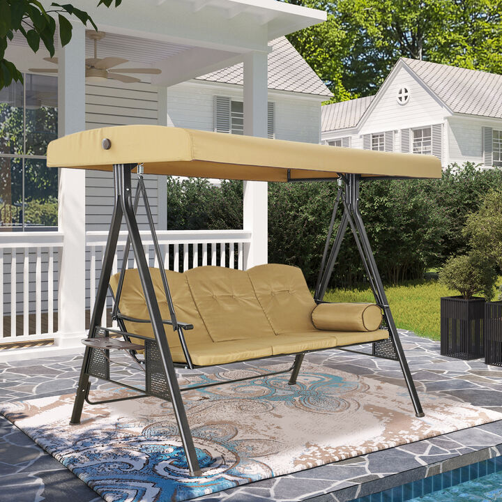 MONDAWE Three Person Porch Patio Swing Chair with Adjustable Canopy & Trays