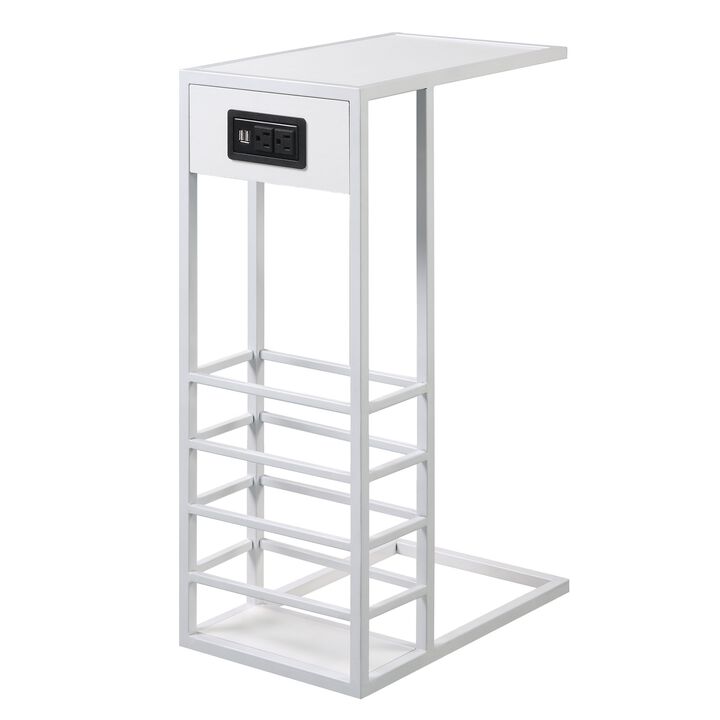 Loft Lyfe Billy White Base C-Table | Magazine Holder | USB Port & Wall Plug |