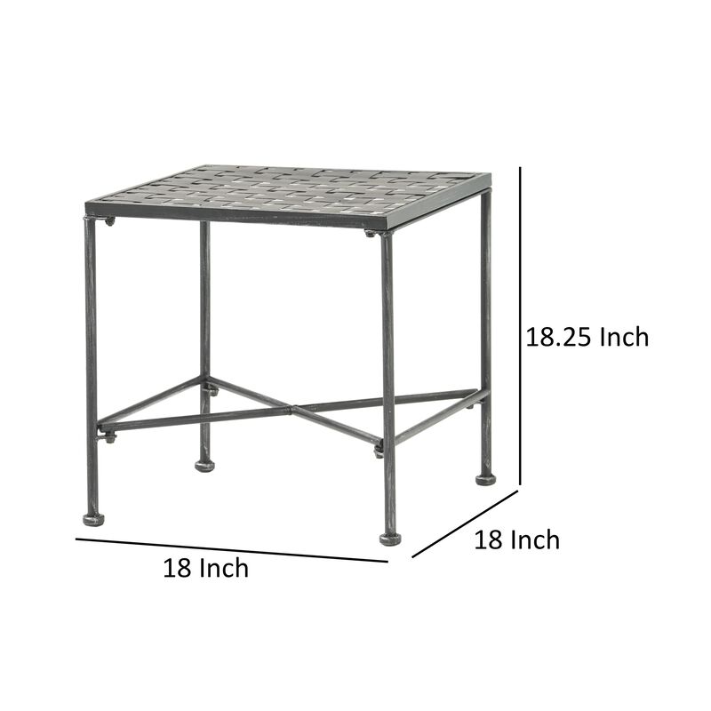 Lucia Side End Table, Black, Silver Outdoor Iron Frame, Square 18 Inch