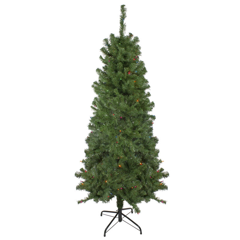 6' Pre-Lit Alberta Pine Slim Artificial Christmas Tree - Multi Lights