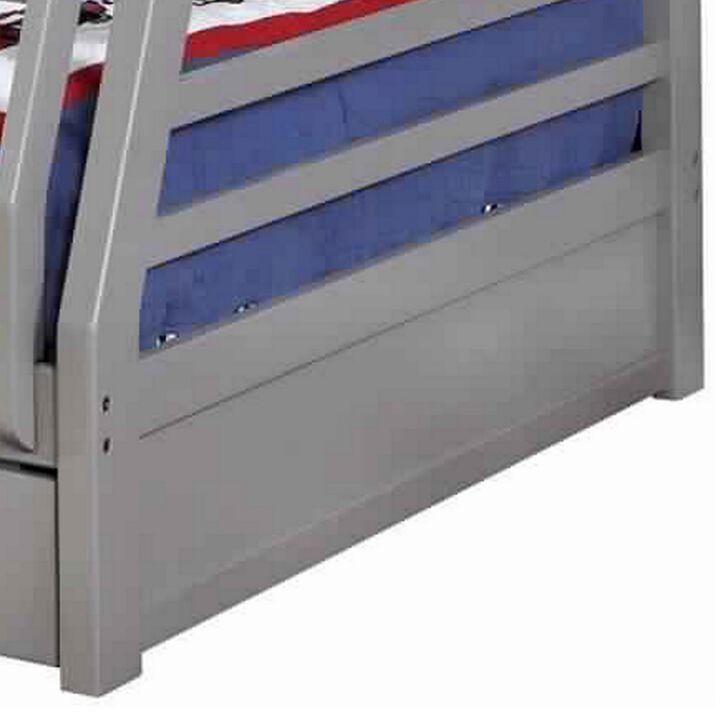 Transitional Twin Over Full Bed with Attached Ladder and Drawers, Dark Gray-Benzara