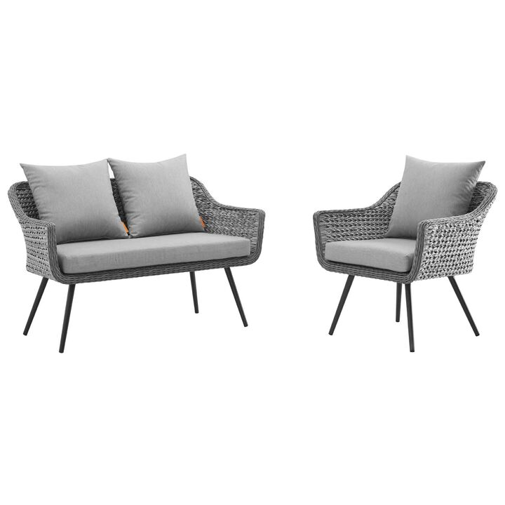 Modway - Endeavor 2 Piece Outdoor Patio Wicker Rattan Loveseat and Armchair Set Gray