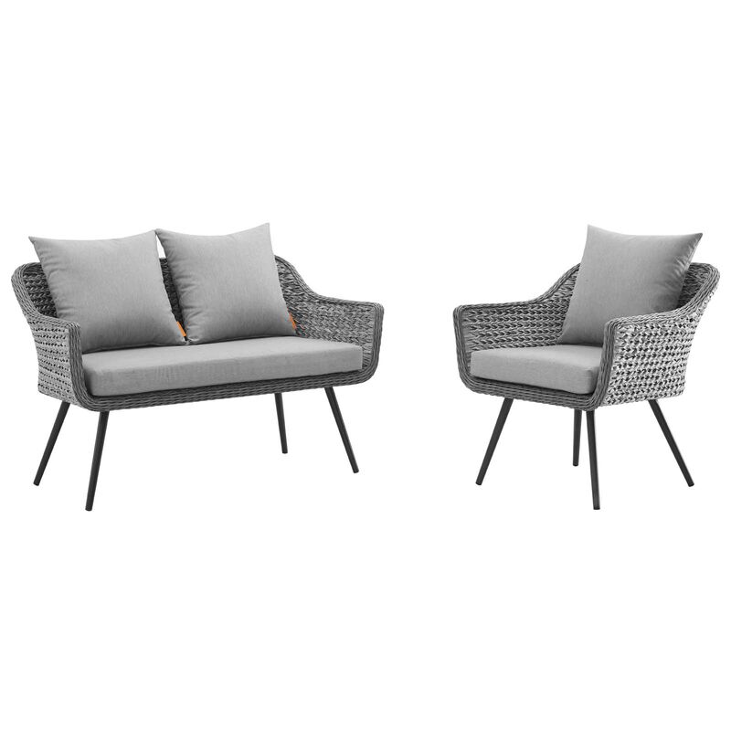 Modway - Endeavor 2 Piece Outdoor Patio Wicker Rattan Loveseat and Armchair Set Gray