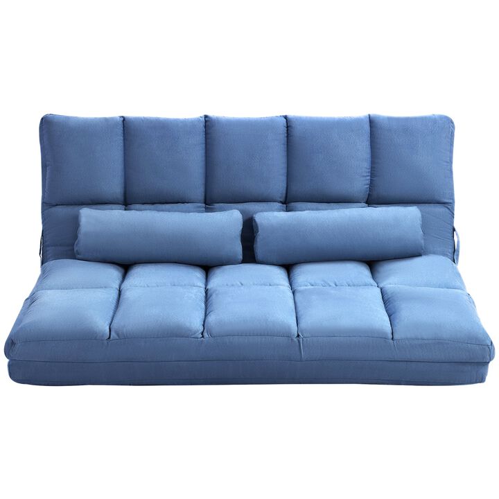 Blue Lazy Sofa: Adjustable, Convertible to Bed, 2 Pillows