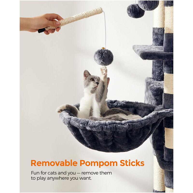 Large Cat Tree - 64.6-Inch Cat Tower with Hammock and Activity Center
