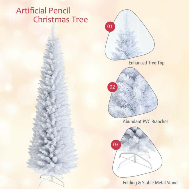 Slim Artificial Christmas Pencil Tree with PVC Needles and Folding Metal Stand