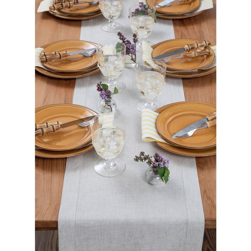 Solino Home 100% Pure Linen Table Runner | Medium Weight Hemstitch
