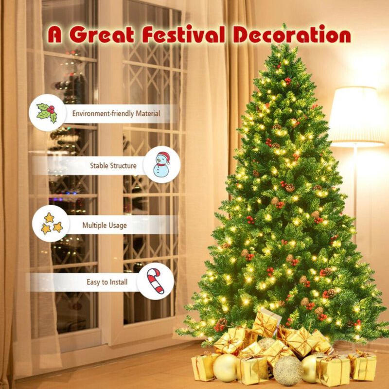 Hivvago 6.5 Feet Pre-lit Hinged Christmas Tree with LED Lights