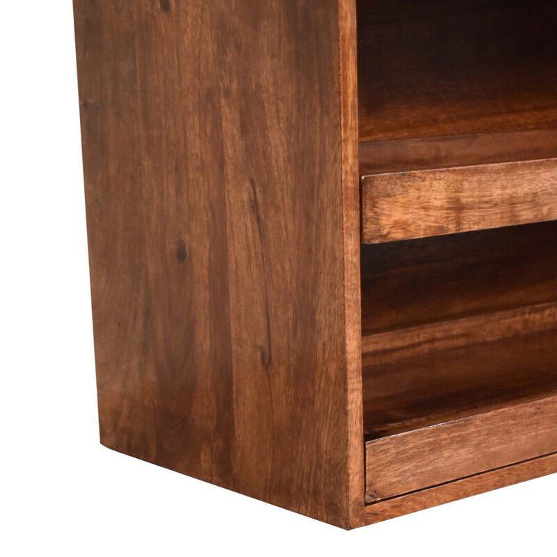 Artisan Furniture Solid Wood, Upholstered Buffalo Hide Pull out Honey Caramel Shoe Storage Bench