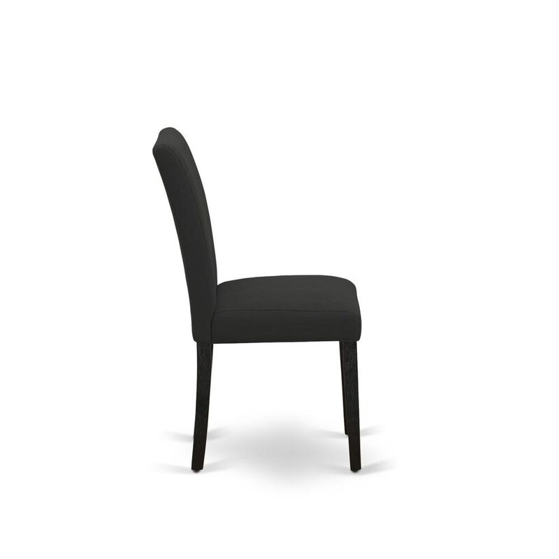 East West Furniture ABP4T55 - Set of 2 - Parson Chairs- Upholstered Dining Chairs Includes Wirebrushed Black Wooden Structure with Black Linen Fabric Seat and Simple Back