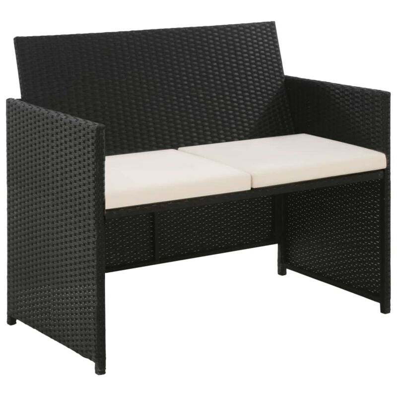 vidaXL 4 Piece Garden Lounge with Cushions Set Poly Rattan Black