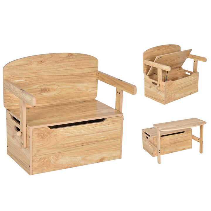3-in-1 Kids Convertible Storage Bench Wood Activity Table and Chair Set