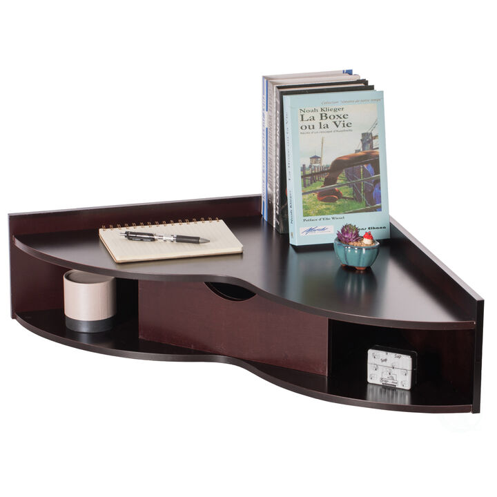 White Corner Desk Heart Shaped Wall Mounted Office Table with Drawer and Two Shelves Computer Writing Desk