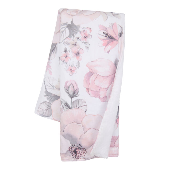 Lambs & Ivy Botanical Baby Watercolor Floral Pink Fleece Baby Blanket