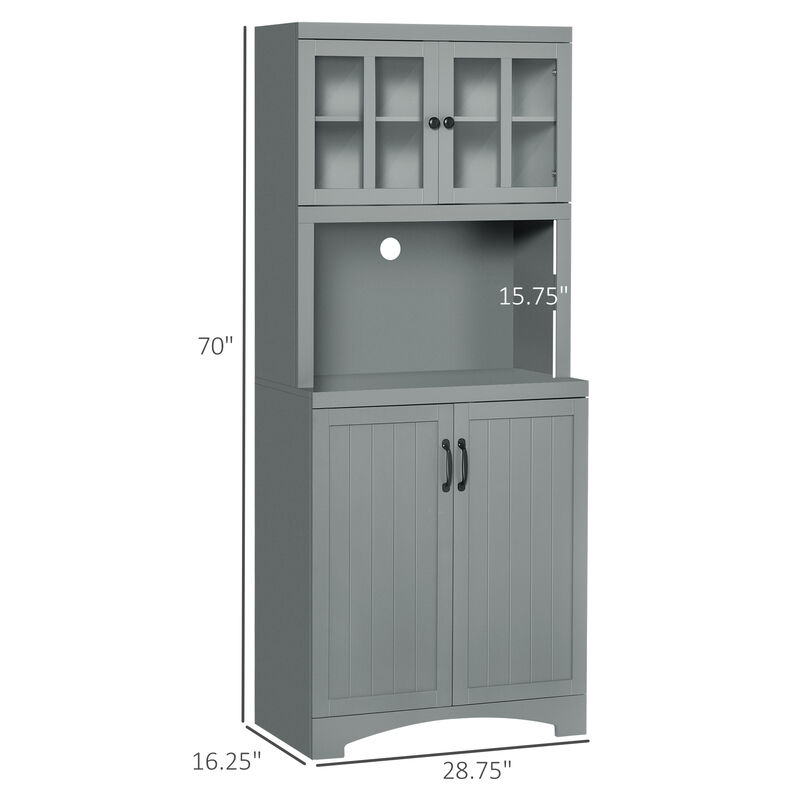 Freestanding Kitchen Storage Cupboard with Framed Glass Doors & Open Countertop