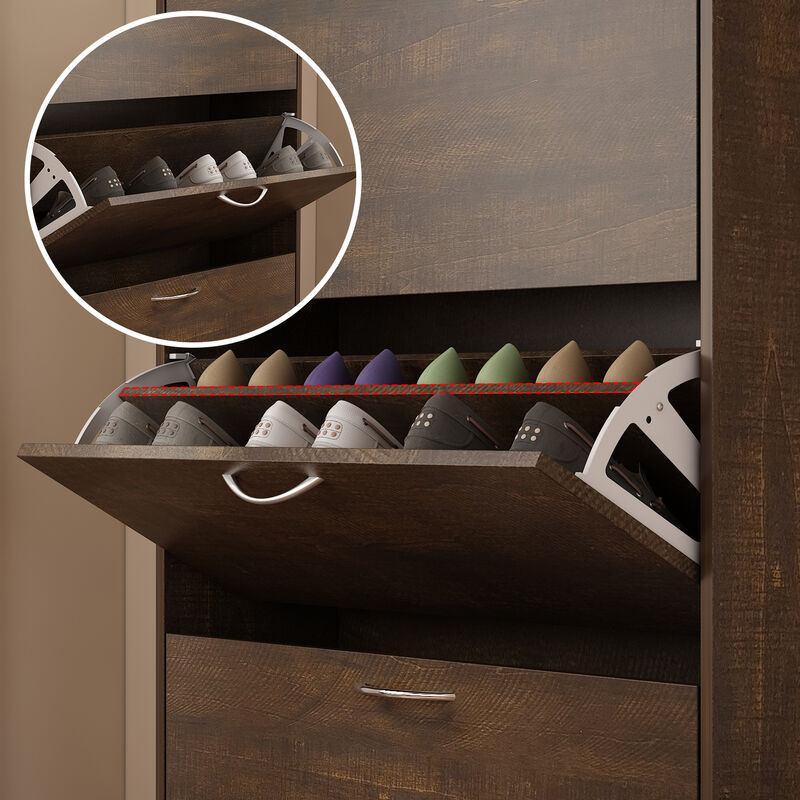FUFU&GAGA 47.2-in H 3 Tier 12 Pair Composite Shoe Cabinet,(31.6" W x 9.3" D x 47.2" H), Brown