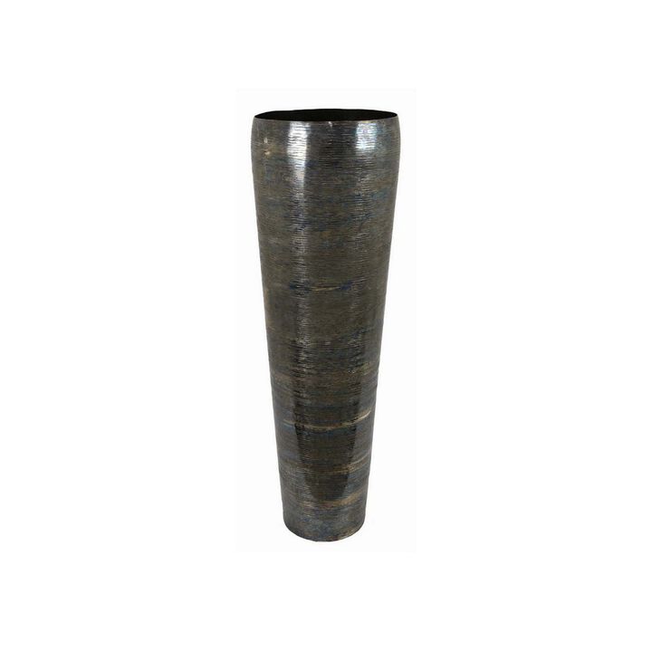 32 Inch Metal Vase, Tumbler Shape, Narrow Base, Multicolored Glossy Finish - Benzara