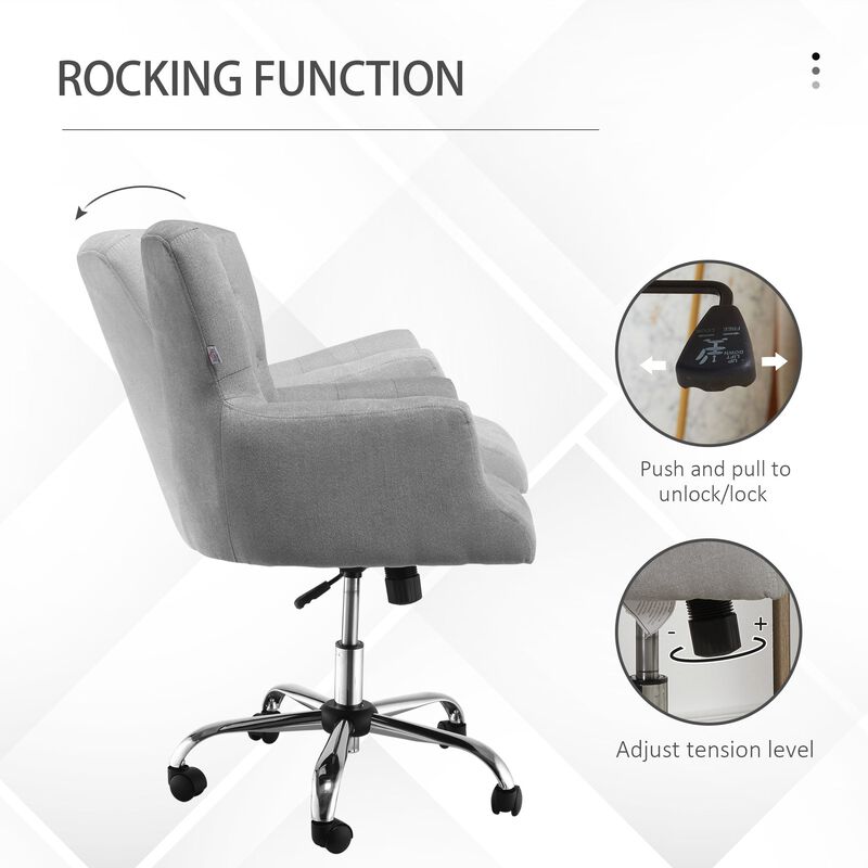 Light Grey Office Seating: Mid Back Swivel Computer Chair for Home Study