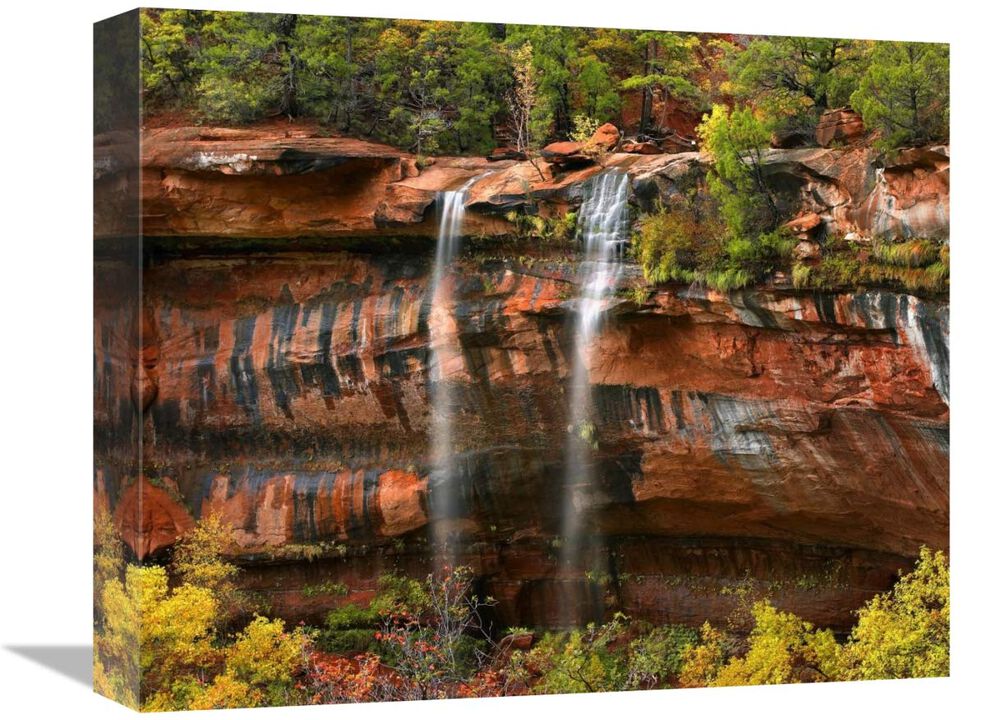 Cascades tumbling 110 feet at Emerald Pools, Zion National Park, Utah-Canvas Art-16x13.28