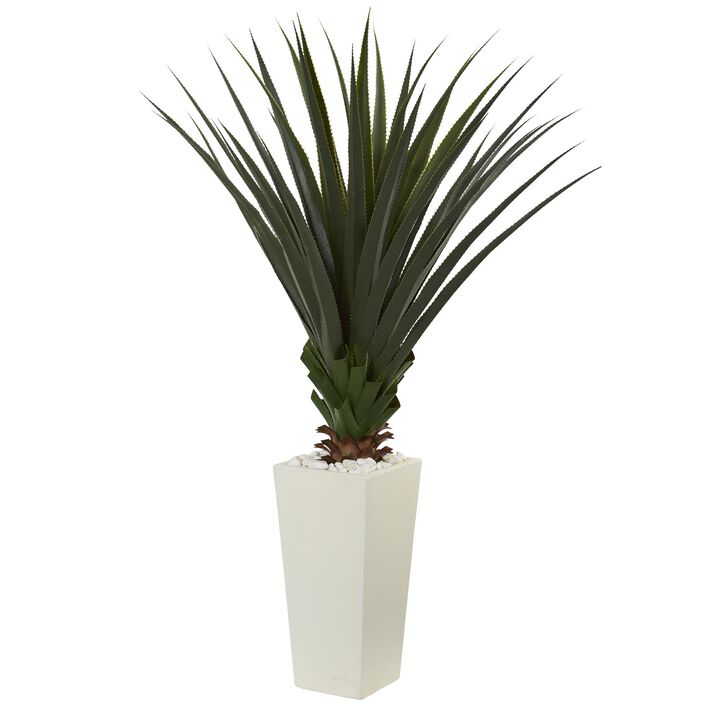 Hivvago 5' Spiky Agave Artificial Plant in White Tower Planter