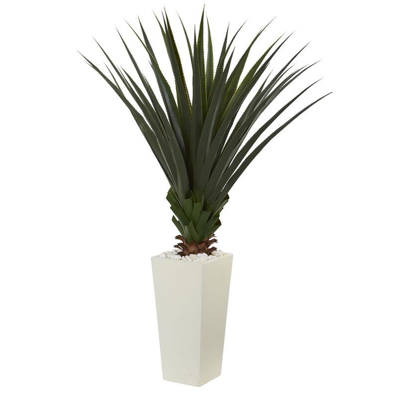 Hivvago 5' Spiky Agave Artificial Plant in White Tower Planter