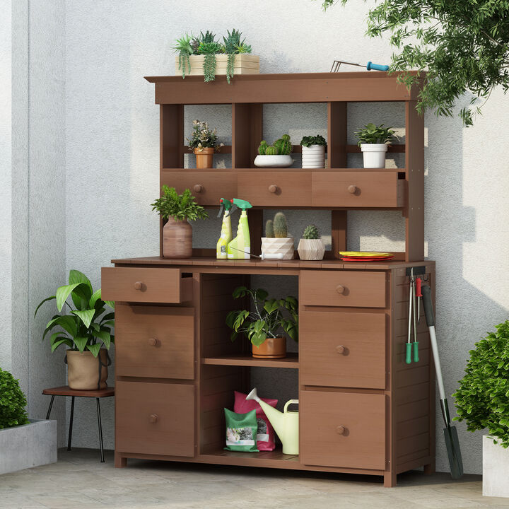 Merax Rustic Garden Potting Bench Table with Large Storage
