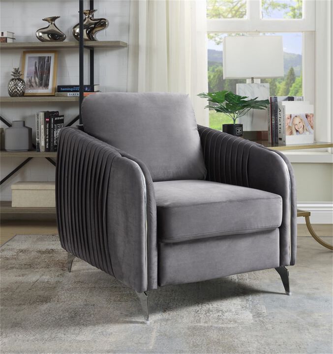 Velvet Modern Chic Accent Armchair in Gray