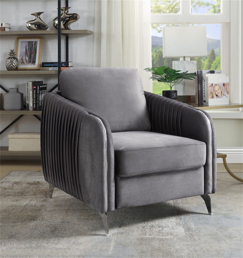 Velvet Modern Chic Accent Armchair in Gray