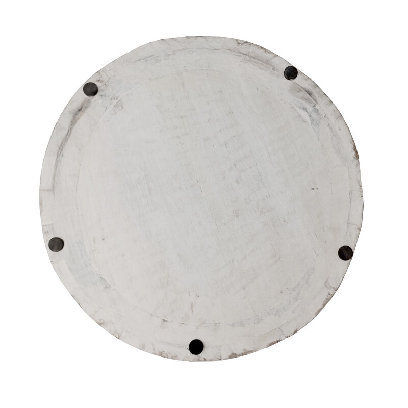 Serenity Barrel Side End Table with 18 Inch Round Top, In Antique White Mango Wood