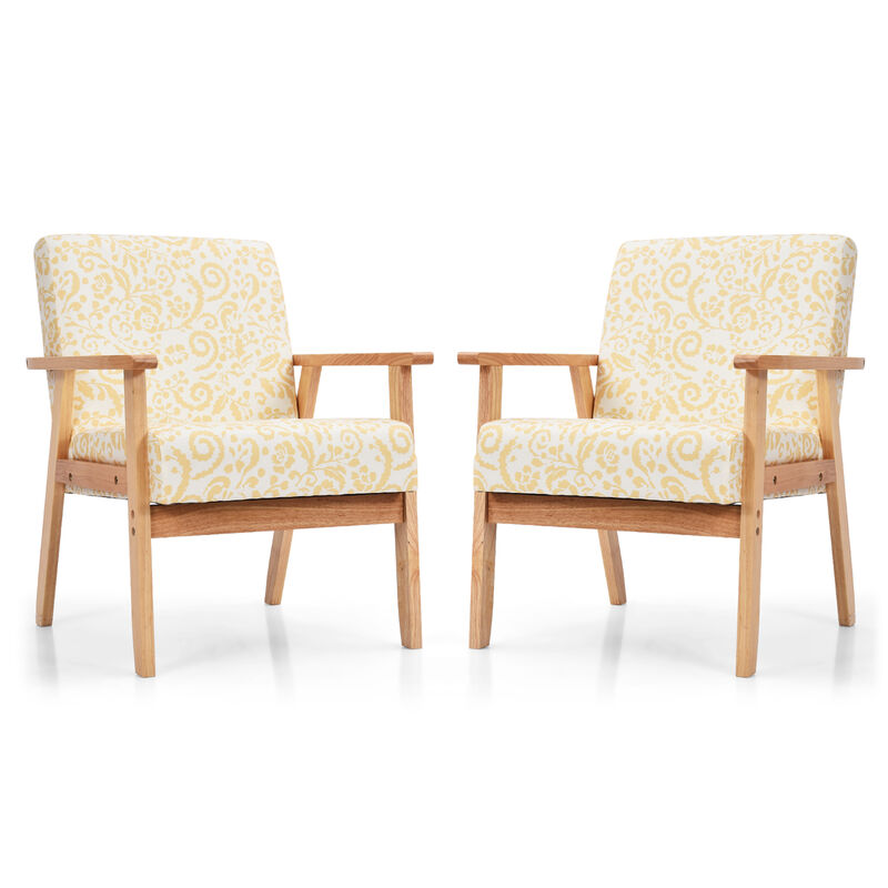 Costway 2PCS Accent Armchair Upholstered Chair Home Office w/ Wooden Frame White